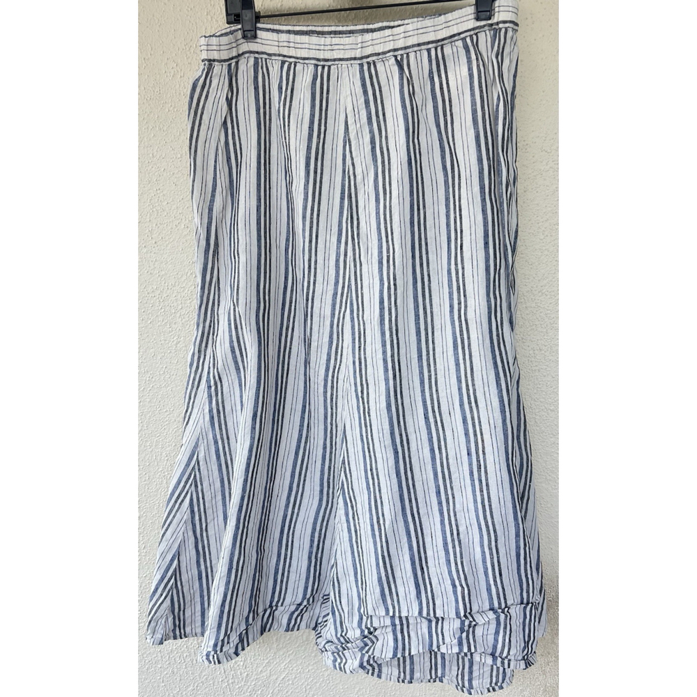 Flax 100% Linen Striped Maxi Skirt Small Elastic Waist Lagenlook Coastal Beach